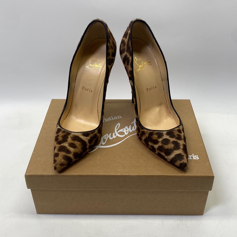 Christian Louboutin So Kate pony hair leopard print stilettos high heeled pumps